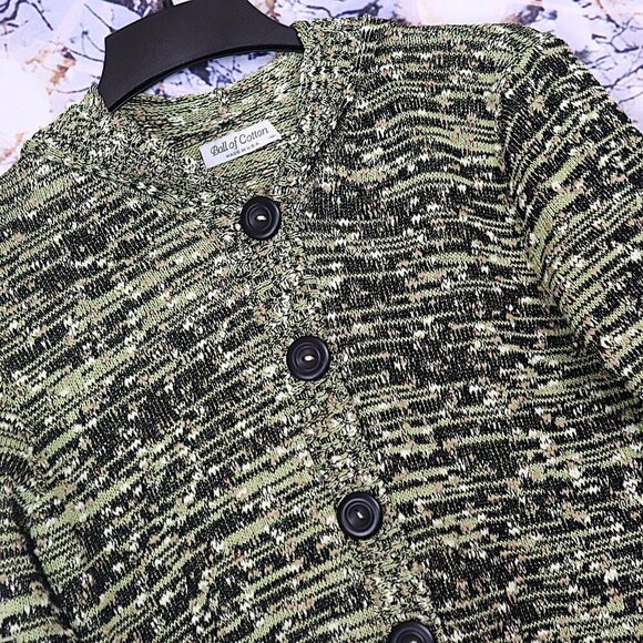 MARLED GREEN CARDIGAN M Ball of Cotton Vintage USA 90s Y2K Textured Sweater Fall - Picture 1 of 8